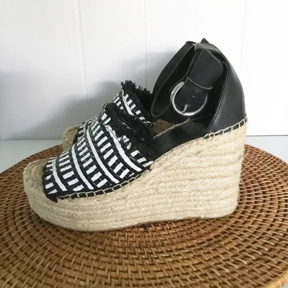 Marc Fisher Black & White Wedge Size 6.5 Espadrilles Shoes